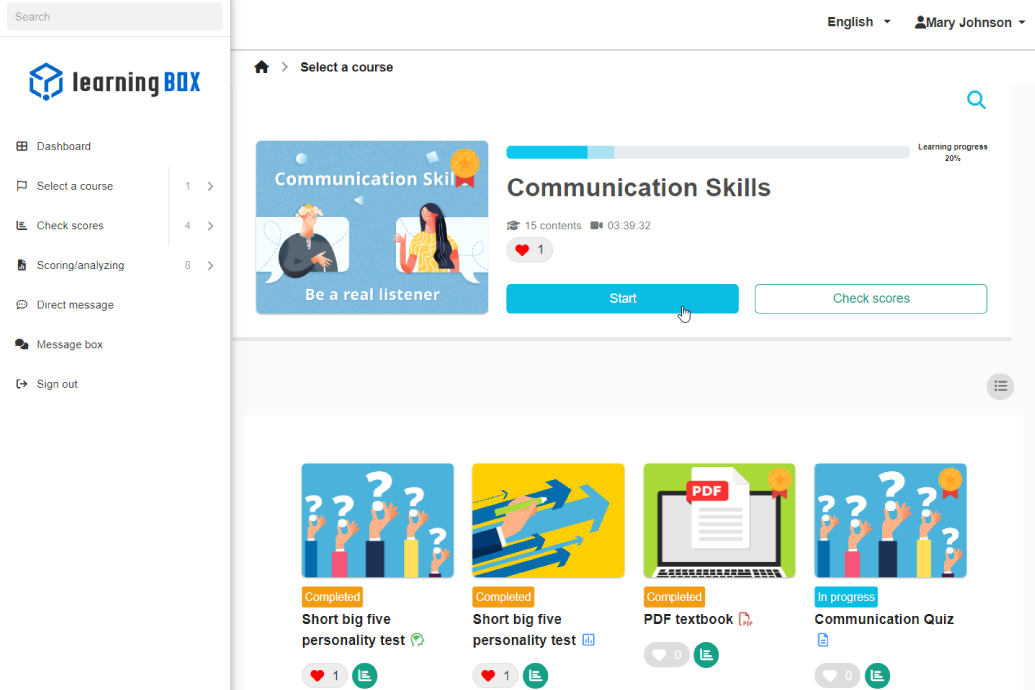 The "Choose a course" screen of the learningBOX
