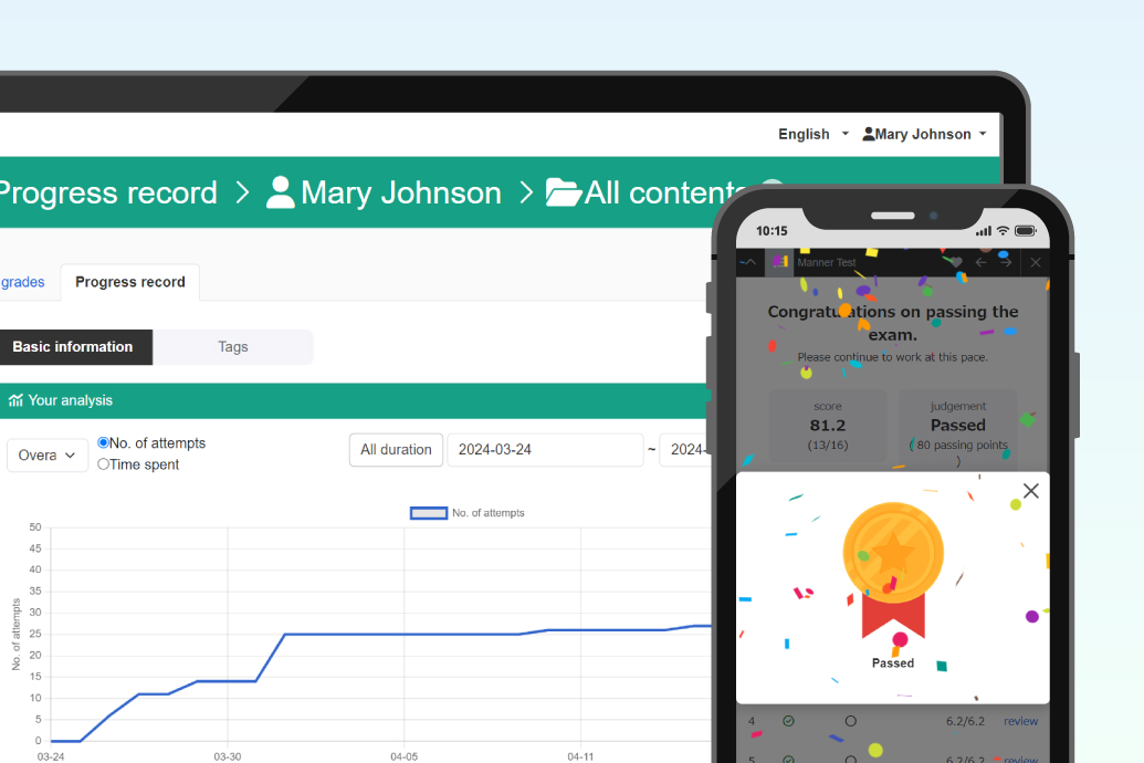 The "Grades" and "Granting Badges" screens of the learningBOX